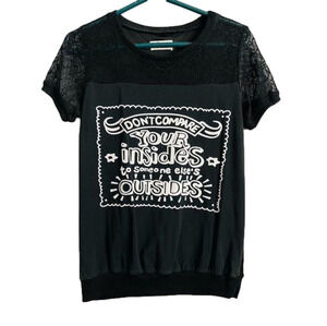 Black Lace Graphic Letter T-shirt Don’t Compare Your Insides to Someone